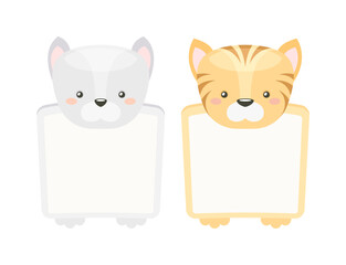 Sticker - Frames with Animal Heads or Notebook Page for Notes Vector Set