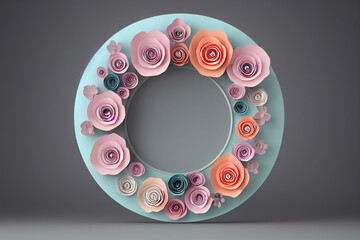 Wall Mural - Beautiful floral frame mockup with flowers, pastel colors, ideal for luxury product ads, banner background