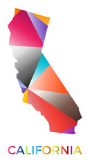 Wall Mural - Bright colored California shape. Multicolor geometric style US state logo. Modern trendy design. Vibrant vector illustration.