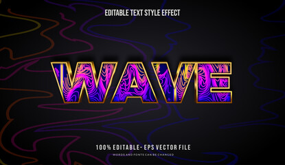 Wall Mural - wavy texture lines with gold color text style effect. Editable vector fonts