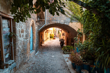  An old town with narrow stone streets and ancient buildings