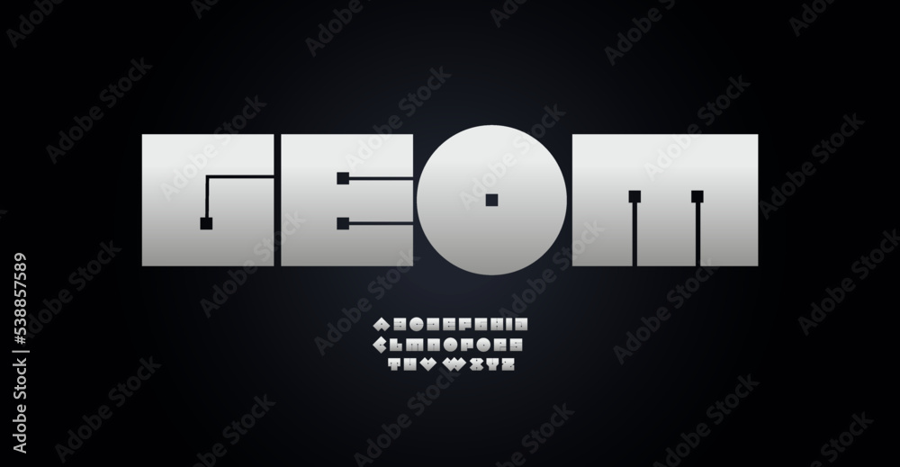 Geometric square font computer chip alphabet letters. Microchip ...