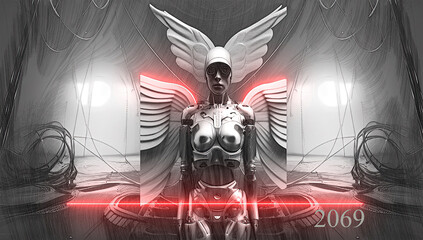 Wall Mural - 3d illustration - drawings sketch of futuristic metallic science