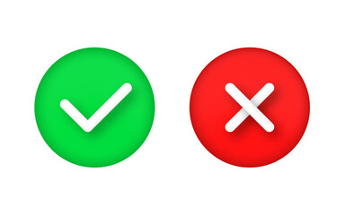 Check mark and cross symbols. 3d render style check mark and cross icon. Right and wrong, yes and no, correct and incorrect. 3d realistic icon PNG