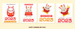 Banner collection for Happy chinese New Year 2023, year of the Rabbit. Set of Celebration cards with rabbit animal mascot. Template for calendars, covers and other festive design