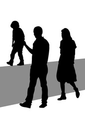 Wall Mural - Mother and daughter walking. Silhouette people on white background