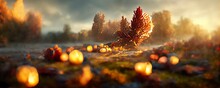 Autumn Background Yellow Red Orange Leaves And Trees During Autumn Season With Warm Sunlight Beautiful Nature Scene 3d Render