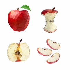 Wall Mural - Vector illustration collection of sliced ​​apple, half apple, bitten apple in low poly style.