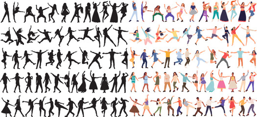 Wall Mural - people dancing set, collection on white background, isolated vector