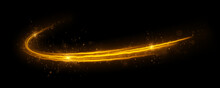 Glowing Fire Lines Effect. Golden, Glittering Magic Gold Particles Isolated On Transparent Background. Sparkling Wavy Light Effect.