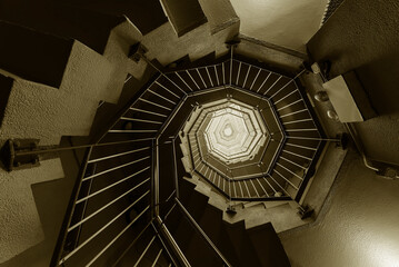 Poster - Interior view od modern spiral stairway. Building abstract background
