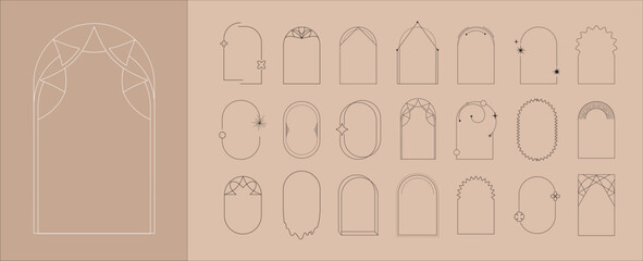 Wall Mural - set of trendy thin line geometric frames. simple minimalistic design forms and frames for social med