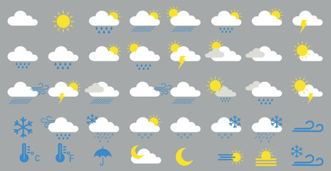 huge pack of weather icons. weather forecast design elements for mobile apps and widgets.