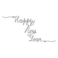 Wall Mural - Continuous one line drawing of lettering Happy New Year. Festive hand drawn text in linear style. Png on transparent background