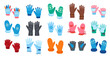 Warm winter gloves and mittens set. Cute colorful woolen or knitted gloves for cold frosty weather