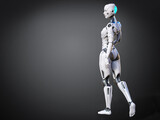 Fototapeta Morze - 3D rendering of a female android with greyish background.