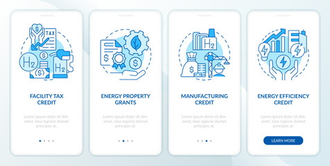 Support hydrogen stations blue onboarding mobile app screen. Walkthrough 4 steps editable graphic instructions with linear concepts. UI, UX, GUI template. Myriad Pro-Bold, Pro-Regular fonts used