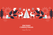 Merry Christmas And Happy New Year Greeting Card Template. Vector Illustration For Posters, Banners, Backgrounds, Social Media, Greeting Cards.