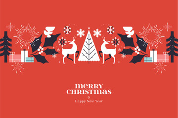 Wall Mural - Merry Christmas and Happy New Year greeting card template. Vector illustration for posters, banners, backgrounds, social media, greeting cards.