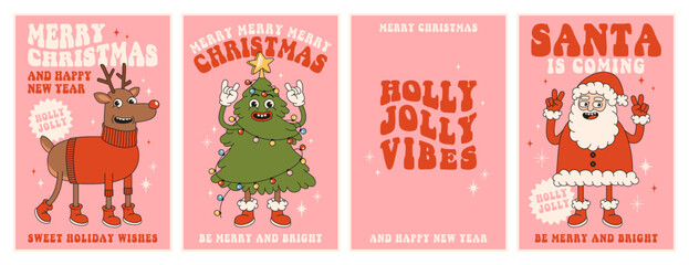 merry christmas and happy new year. santa claus, christmas tree, reindeer, holly jolly vibes in tren