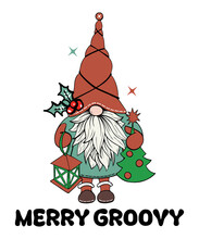 Merry Groovy Christmas Gnome Sublimation, Groovy Christmas Shirt, Xmas Gnome Sublimation, Christmas Gnome Transparent Background Shirt Print Template