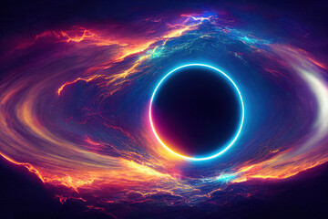 Wall Mural - Galactic Deep Space Halo. Stunning Landscape of Universe. Cosmos Nebula Concept Art. Glow Stardust and Blackhole. 3D Illustration. 