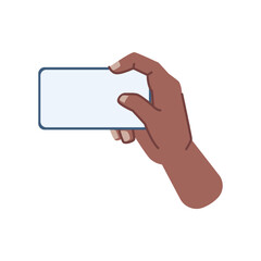 Aufkleber - Arm holding smartphone with big blank screen. Isolated arm and modern gadget with copy space for application or logotype. Vector in flat cartoon style