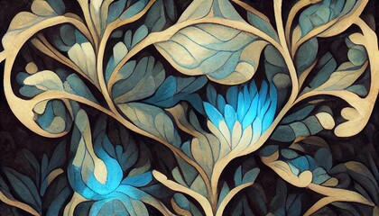 very elaborate dense foliage art nouveau pattern