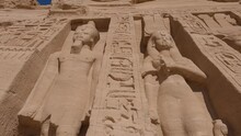 Beautiful Carved Statues And Hieroglyphs At Abu Simbel Temples, Egypt. 