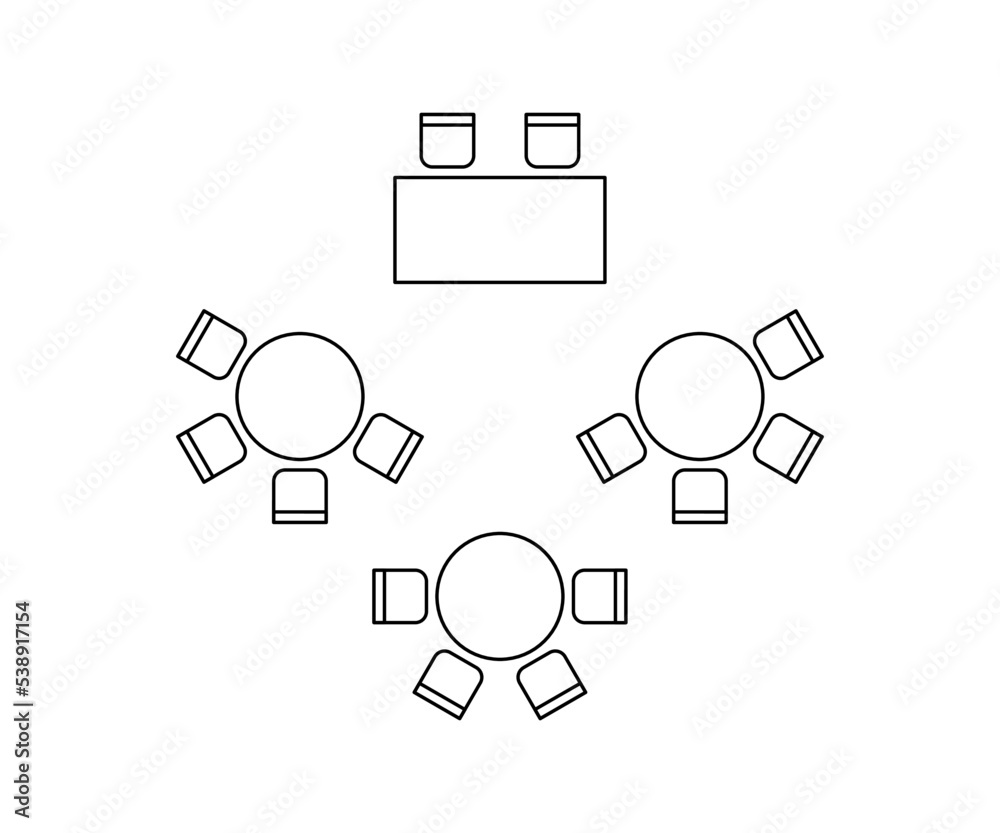 Plan for arranging seats and tables in interior on event banquet ...