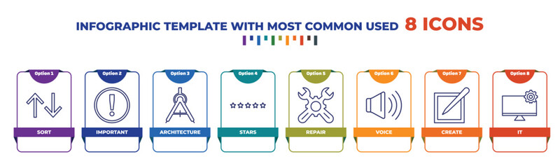 Poster - infographic template with outline icons. thin line icons such as sort, important, architecture, stars, repair, voice, create, it editable vector. can be used for web, mobile, info graph.