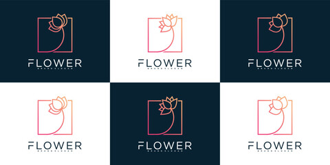 Wall Mural - Set of beauty flower logo design collection with creative line art style Premium Vektor