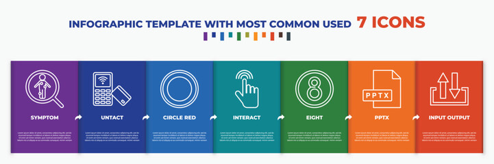 Poster - infographic template with outline icons. thin line icons such as symptom, untact, circle red, interact, eight, pptx, input output editable vector. can be used for web, mobile, info graph.