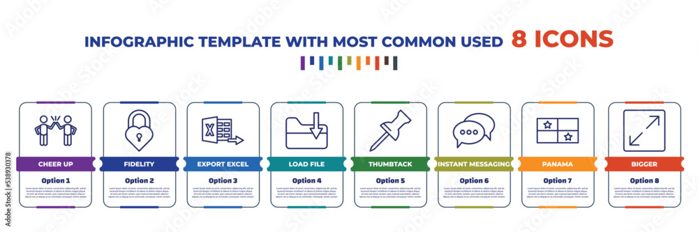 infographic template with outline icons. thin line icons such as cheer ...
