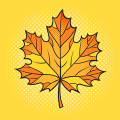 maple leaf nature plant pinup pop art retro raster illustration. comic book style imitation.