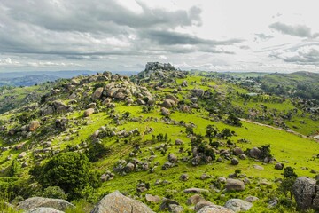 Wall Mural - View of a rural area with green rocky hills. Eswatini, Southern Africa.