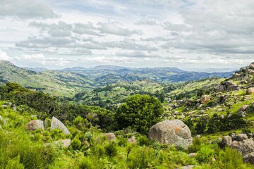 Wall Mural - View of a rural area with green rocky hills. Eswatini, Southern Africa.