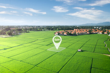 Wall Mural - land plot in aerial view. real estate or property consist of empty land or green field and gps posit