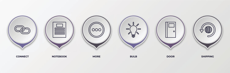 Poster - infographic template with outline icons. thin line icons such as connect, notebook, more, bulb, door, shipping editable vector. can be used for web, mobile, info graph.