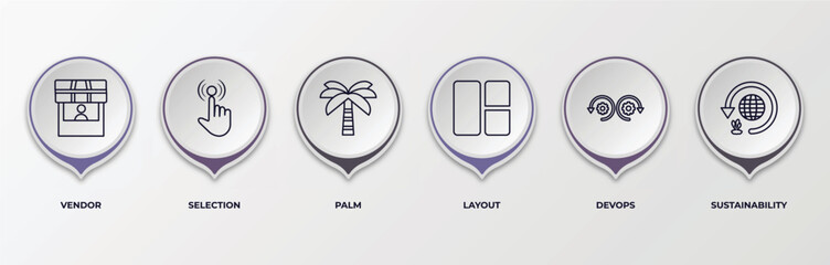 Poster - infographic template with outline icons. thin line icons such as vendor, selection, palm, layout, devops, sustainability editable vector. can be used for web, mobile, info graph.