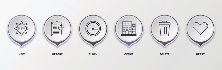 Poster - infographic template with outline icons. thin line icons such as new, report, clock, office, delete,
