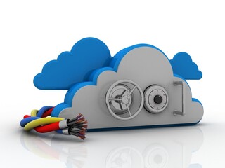 Poster - 3d rendering Fiber optical cable detail connected cloud lock
