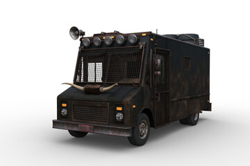 Poster - 3D rendering of a post apocalyptic step van isolated on a transparent background.