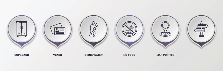 Poster - infographic template with outline icons. thin line icons such as cupboard, vcard, drink water, no fo