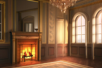 Luxury Manor Fireplace With Flames