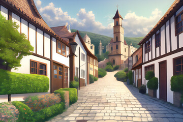 Wall Mural - Fantasy Medieval Town Street