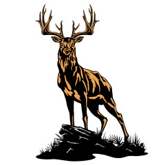 vector illustration of a brown and black deer standing on a rock, perfect for logo designs, t-shirts