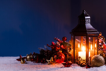 Sticker - Christmas lantern in snow