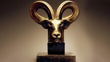 3D Rendered Illustration, Copper Goat Sculpture, One Of The Chinese Zodiac Signs.
