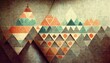 Retro poster background. Aged colours, mountains, geometrical forms. Image generated by AI.